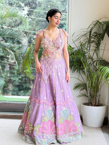 Solaris Petal Purple Satin Silk & Soft Net Lehenga