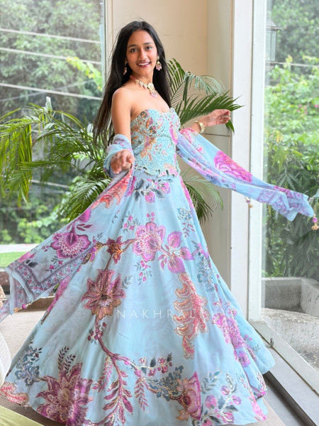 Sapphire Bloom Firozi Corset Lehenga