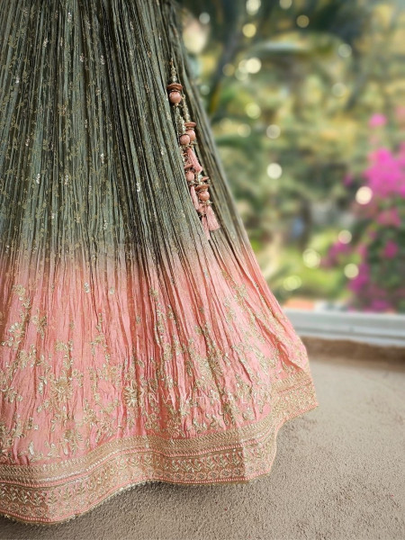 Roselle Pink Ombre Lehenga with Gota Zari Work