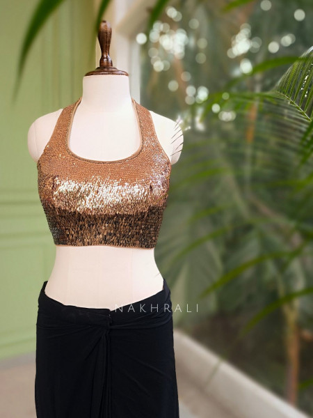 Nyra Black Sequin Blouse Drape Saree Set