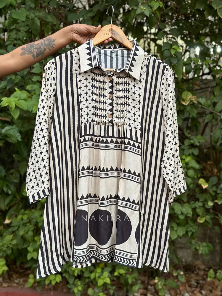 Image of Vedya Cream Art Modal Printed Shirt