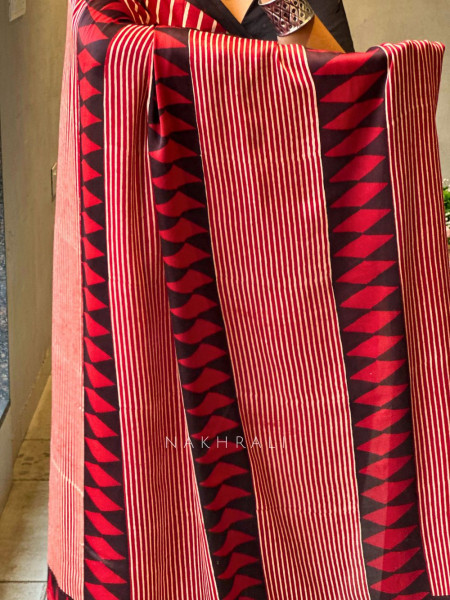 Ravya Red Modal Silk Saree with Stripe Weave