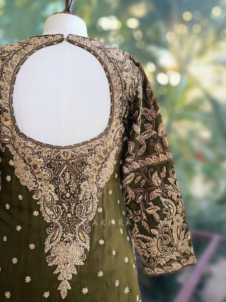 Zayira Green Zari & Bead Embroidered Kurta Sharara Suit Set