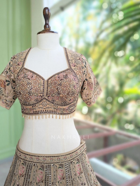 Solene Beige Embroidered Lehenga Set with Thread Work