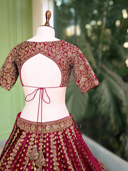 Nayrita Maroon Bridal Lehenga with Zari Sequin and Gota Work