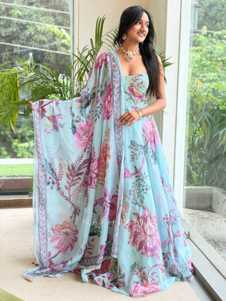 Sapphire Bloom Firozi Corset Lehenga