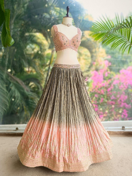 Roselle Pink Ombre Lehenga with Gota Zari Work