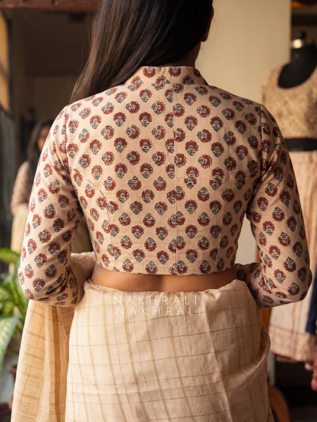 Sutrangan Cream Printed Blouse Full Sleeves and Mandarin Collar