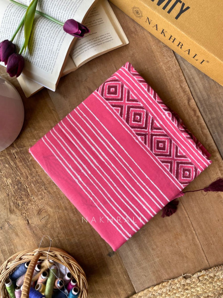 Akriti Pink Cotton Saree with Block Print