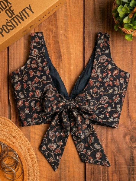 Rupansh Black Printed Blouse with Back Bow