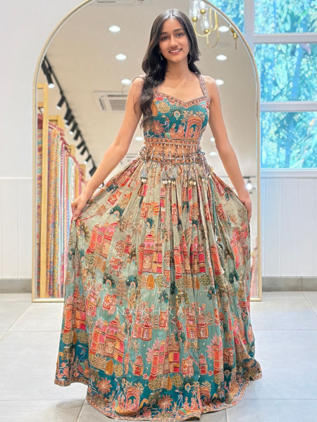 Rajvansh Green Indo Western Lehenga Set with Heritage Embroidery