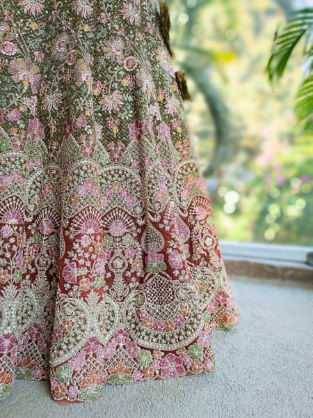 Tirvani Green Floral Embroidered Bridal Lehenga Set