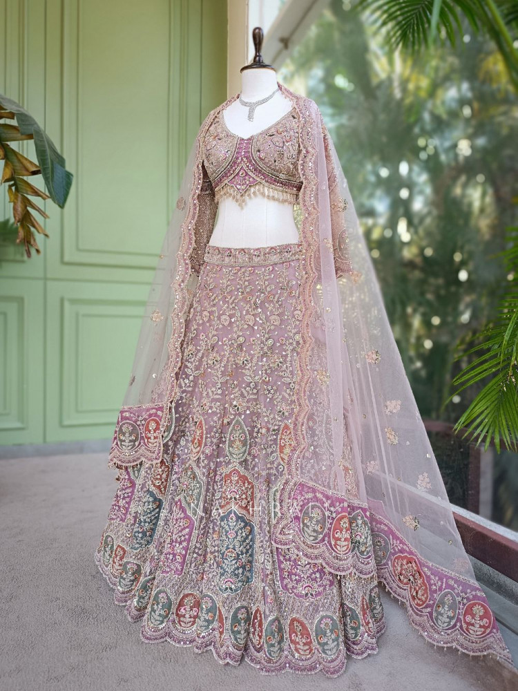 Image of Mridula Purple Lehenga Set with Multicolor Embroidery and Sequin Work