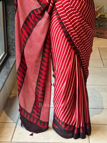 Ravya Red Modal Silk Saree with Stripe Weave