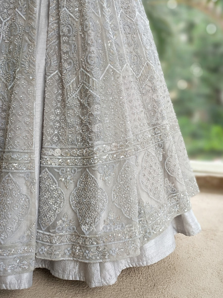 Mystic Moon Grey Indowestern Lehenga with Sequin and Cutdana Embellishment