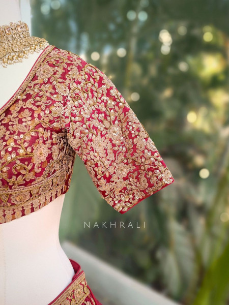 Nayrita Maroon Bridal Lehenga with Zari Sequin and Gota Work