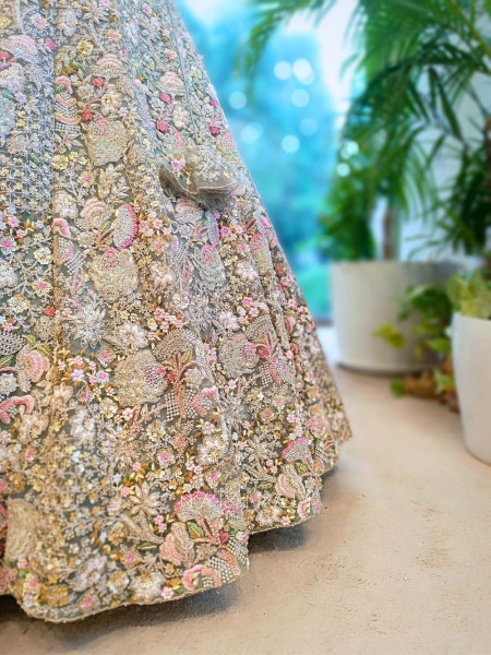 Elysian Green Embroidered Lehenga with Heavy Zari & Sequin Work