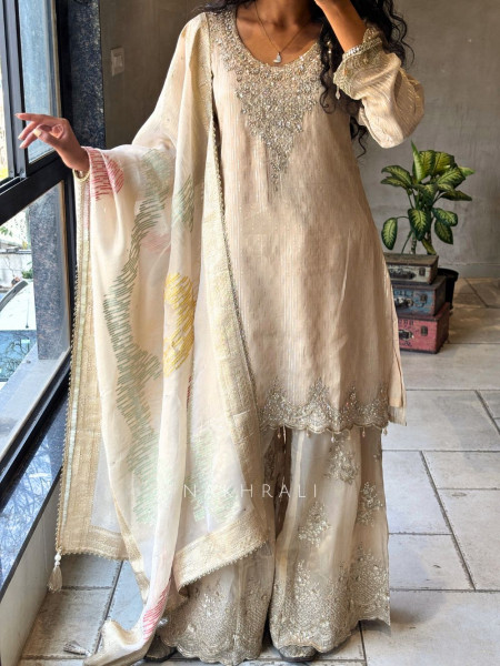 Zohra Sequin Embroidered Suit Set with Tassel Detail