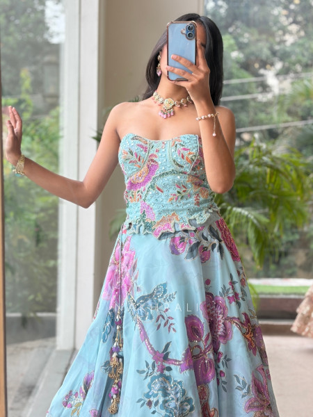 Sapphire Bloom Firozi Corset Lehenga
