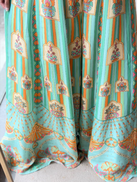 Juliette Green Jumpsuit With Jharokha Print