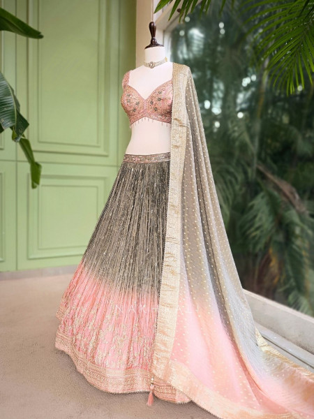 Roselle Pink Ombre Lehenga with Gota Zari Work