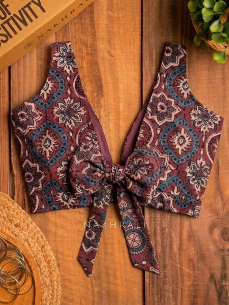 Rupansh Maroon Printed Blouse with Back Bow