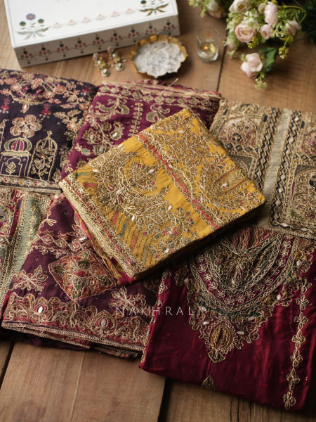 Nazrana Mustard Dress Material Set with Heavy Embroidery Work