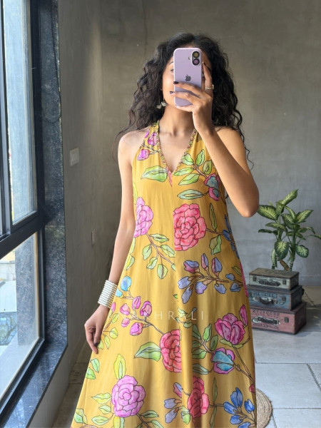 Breeze Muse Yellow Floral Printed A-Line Dress