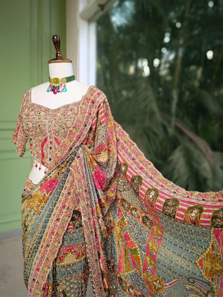 Rangrekha Printed Saree with Readymade Sequin Blouse