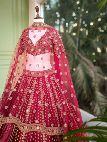Nayrita Maroon Bridal Lehenga with Zari Sequin and Gota Work