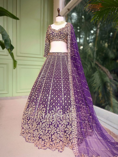 Rivanya Purple Embroidered Lehenga Set