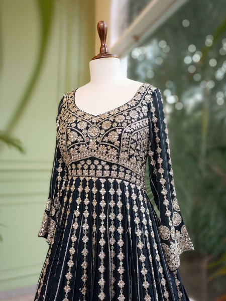 Shahnoor Black Anarkali with Thread Embroidery