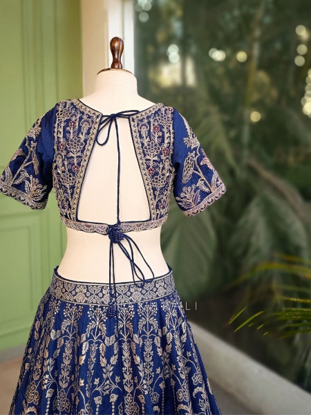 Sereva Blue Lehenga Set with Silver Brocade Work