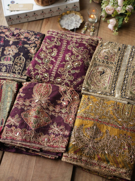 Nazrana Mustard Dress Material Set with Heavy Embroidery Work