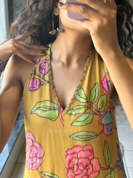 Breeze Muse Yellow Floral Printed A-Line Dress