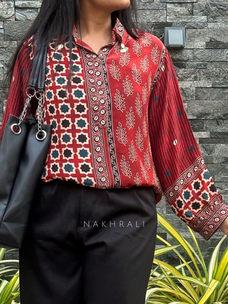 Tattva Maroon Art Modal Printed Shirt 104F-16970