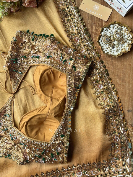 Lustre Trellis Golden Tissue Silk Saree with Readymade Blouse