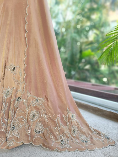 Shanaya Brown Indo Western Lehenga Set with Cut Dana Work