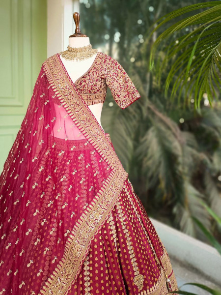 Nayrita Maroon Bridal Lehenga with Zari Sequin and Gota Work