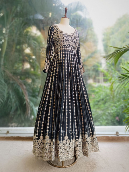 Shahnoor Black Anarkali with Thread Embroidery