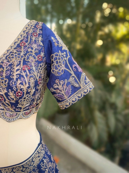 Sereva Blue Lehenga Set with Silver Brocade Work