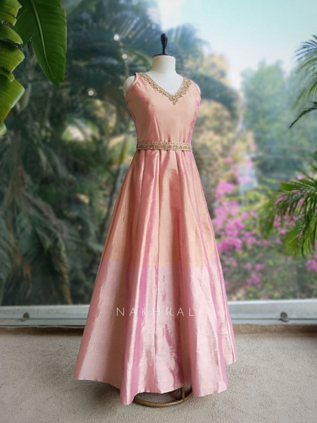 Virelle Pink Silk Anarkali Suit Set with Zari and Sequin Work