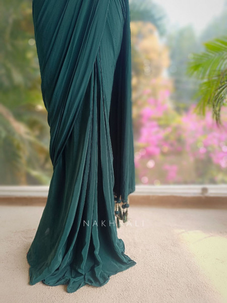 Zerina Emerald Drape Saree with Sequin Bead Blouse
