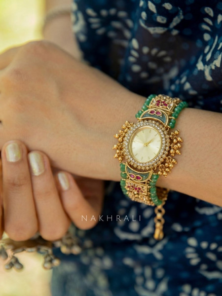 shrila Pista Green Kashmiri Watch Bracelet