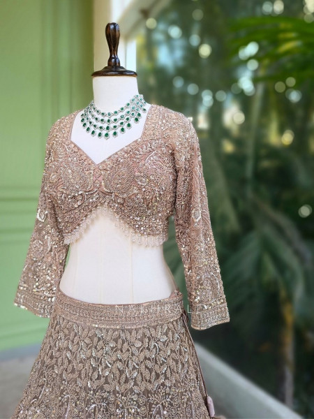 Rovena Brown Beaded Sequin Embroidered Bridal Lehenga Set