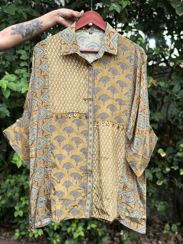 Image of Vedya Mustard Art Modal Printed Shirt