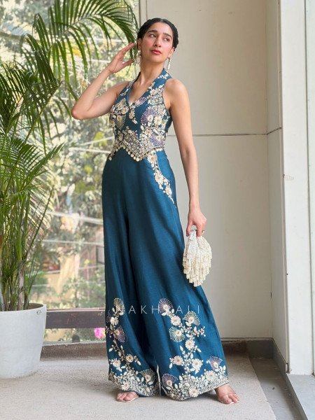 Aurelle Blue Embroidered Indo-Western Jumpsuit