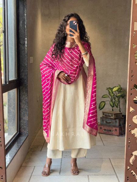 Zivara White Flared Anarkali Set with Dupatta