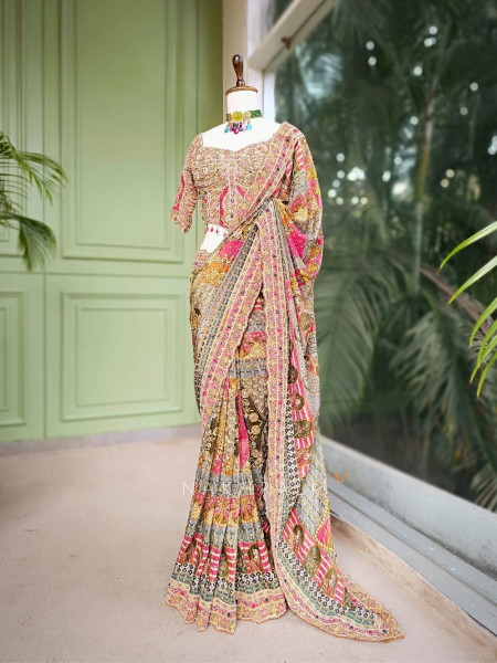 Rangrekha Printed Saree with Readymade Sequin Blouse