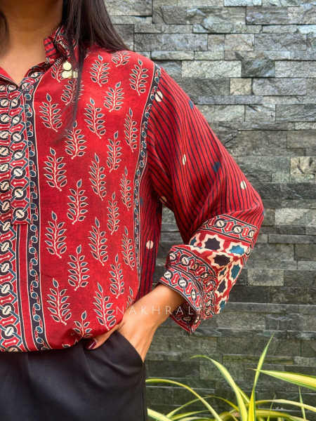 Tattva Maroon Art Modal Printed Shirt 104F-16970